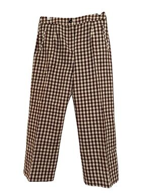 Sezane Martin Ecru and Brown Checked Cropped Trousers